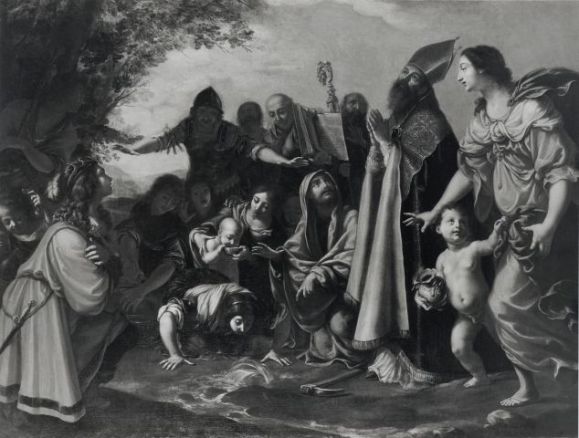 Anonimo — Dandini Cesare - sec. XVII - Santo vescovo e il miracolo della sorgente d'acqua — insieme